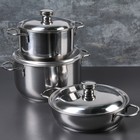 Набор посуды, 3 предмета: две кастрюли 3 л, 1,75 л, сковорода 1 л, капсульное дно, металлические крышки - фото 3630468