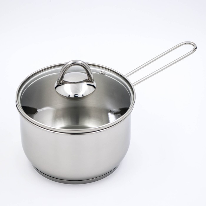 Ковш для кипячения молока, 1,75 л, d=16 см, капсульное дно, стеклянная крышка, индукция - Фото 1