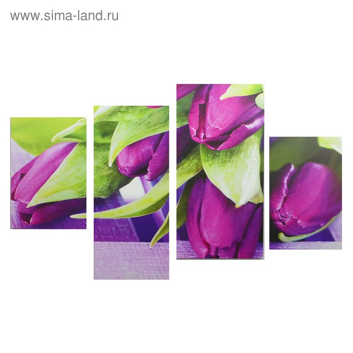 Картина модульная на подрамнике "Фиолетовые тюльпаны" 2-30х45; 1-29,5х69; 1-34х69 - Фото 1