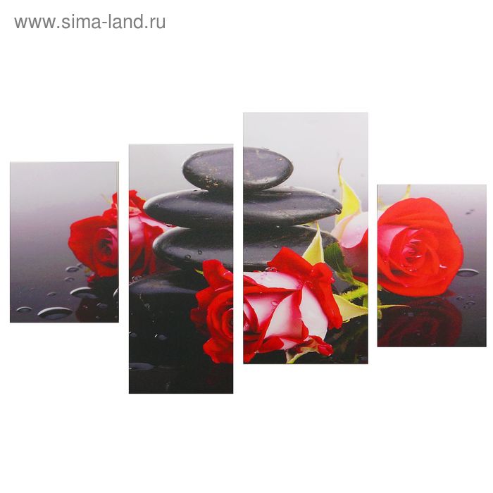 Картина модульная на подрамнике "Розы у камней"  2-30х45; 1-29,5х69; 1-34х69, 80*130см - Фото 1
