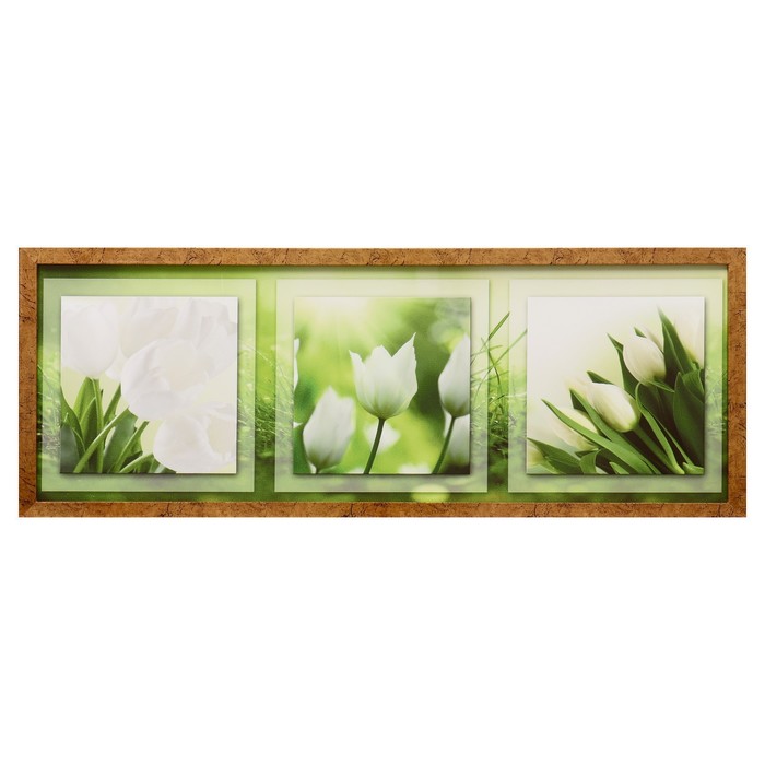 Картина "Белые тюльпаны" 42х107 см рамка микс - фото 1908283501