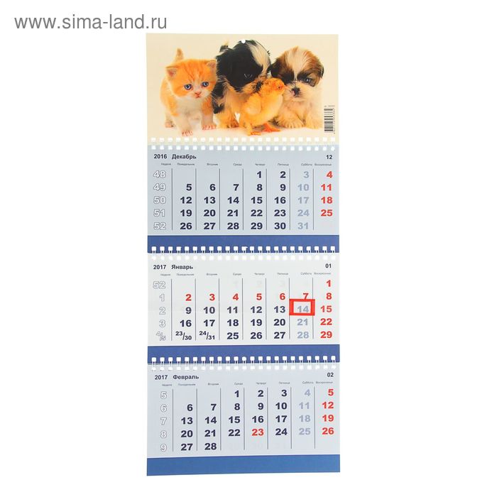 Календарь Трио квартальный "Домашние любимцы" 20х47 см - Фото 1