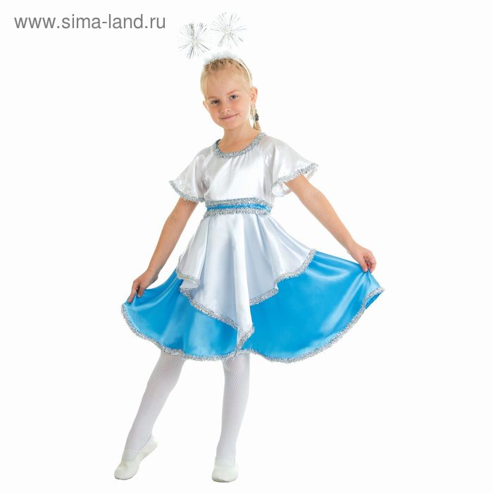 Карнавальный костюм "Снежинка бело-голубая", платье, ободок, р-р 60, рост 116 см - Фото 1