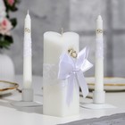 Набор свечей "Кружевной с бантиком" белый: домашний очаг 6,8х15см, родительские 1,8х17,5см - фото 317930504