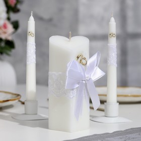 Набор свечей "Кружевной с бантиком" белый: домашний очаг 6,8х15см, родительские 1,8х17,5см