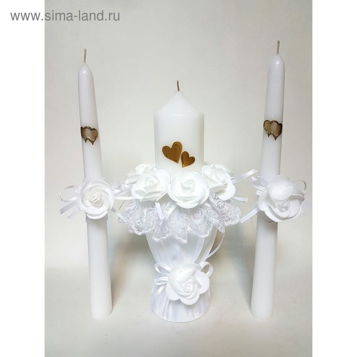 Набор свечей "Кружевной шик", белый: Домашний очаг 5.5х20см, Родительские свечи 2.2х25см - Фото 1