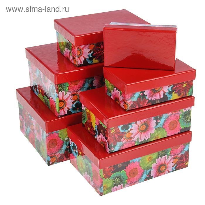 Набор коробок 7в1 прямоуг "Цветы" (24,5*16,5*10,5-13,5*8*4,5), цвет красный - Фото 1
