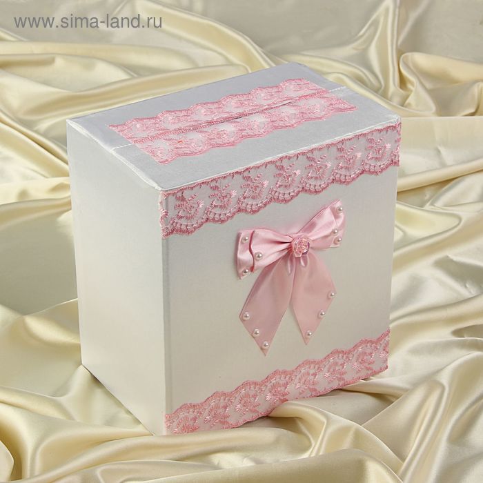 Коробка для денег «Семейный банк» с розовым кружевом - Фото 1