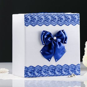 Коробка для денег «Семейный банк» с синим кружевом