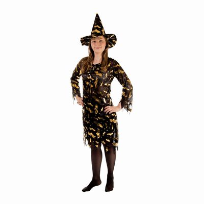 Карнавальный костюм «Ведьма», платье приталенное, шляпа, золото на чёрном, р. 46-48