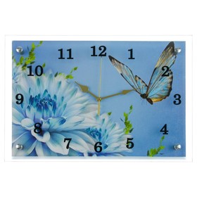 Часы настенные, серия: Цветы, "Голубые цветы и бабочка", 25х35  см