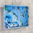 Часы настенные, серия: Цветы, "Голубые цветы и бабочка", 25х35  см - фото 10028152