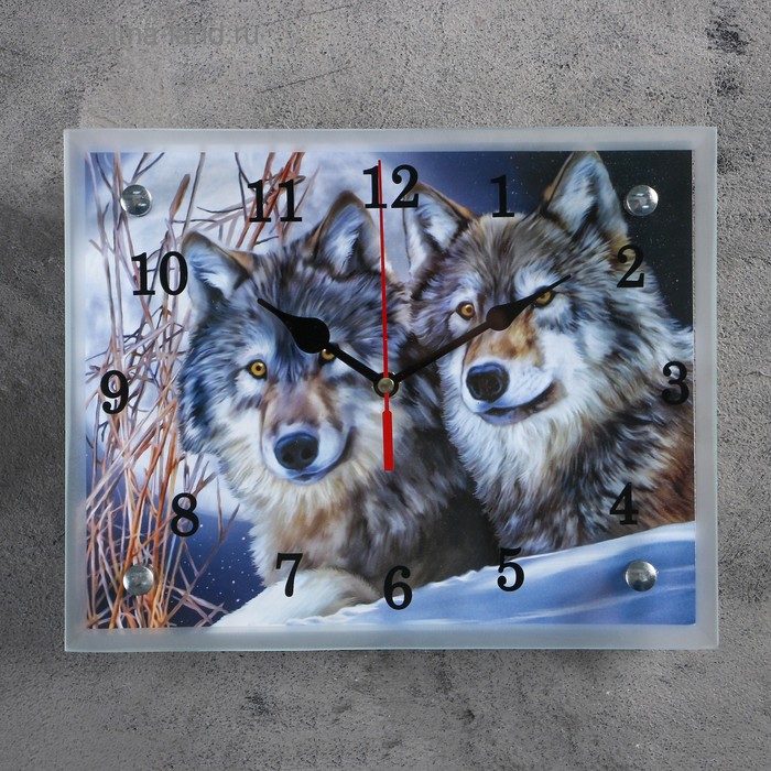 Часы настенные, серия: Животный мир, "Два волка", 20х25  см - Фото 1
