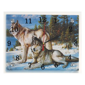 Часы-картина настенные, интерьерные "Волки в Зимнем Лесу", бесшумные, 25 х 20 см