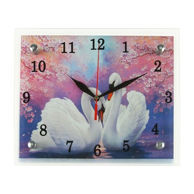 Часы-картина настенные, интерьерные "Лебеди", бесшумные, 25 х 20 см