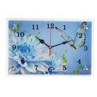 Часы-картина настенные, интерьерные "Бабочка и голубые цветы", бесшумные, 30 х 20 см - фото 321654718