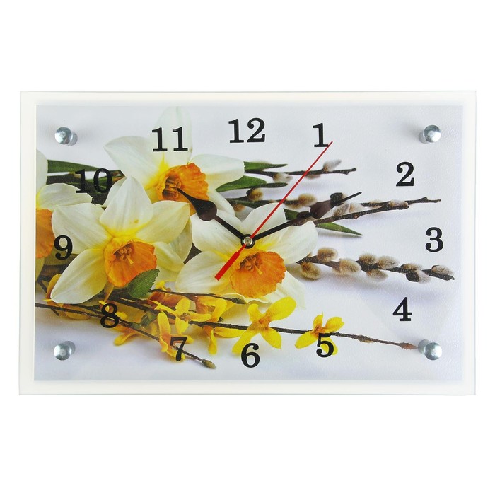 Часы-картина настенные, интерьерные Первые цветы, бесшумные, 30 х 20 см