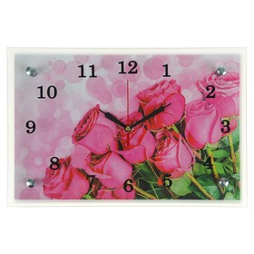 Часы-картина настенные, интерьерные "Розовые розы", бесшумные, 30 х 20 см