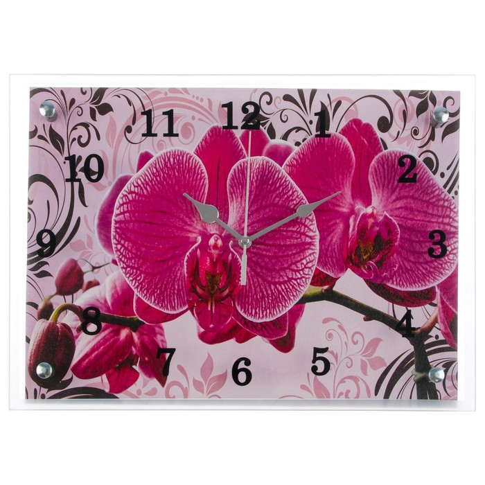Часы-картина настенные, серия: Цветы, &quot;Розовые орхидеи с узором&quot;, 25 х 35 см