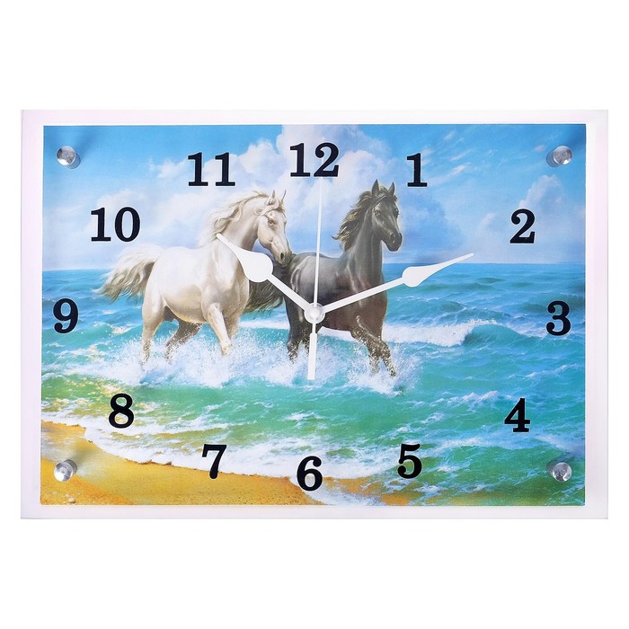 Часы-картина настенные, серия: Животный мир, &quot;Лошади в море&quot;, 25х35  см