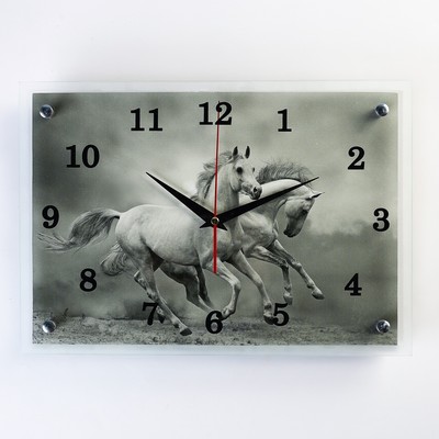 Часы настенные, серия: Животный мир, "Серые лошади", 25х35  см