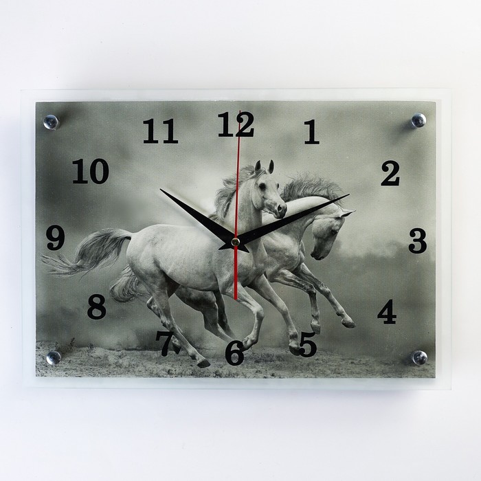 Часы настенные, серия: Животный мир, "Серые лошади", 25х35  см - фото 1905377305
