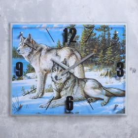 Часы-картина настенные, серия: Животный мир, "Волки в Зимнем Лесу", 40х50 см