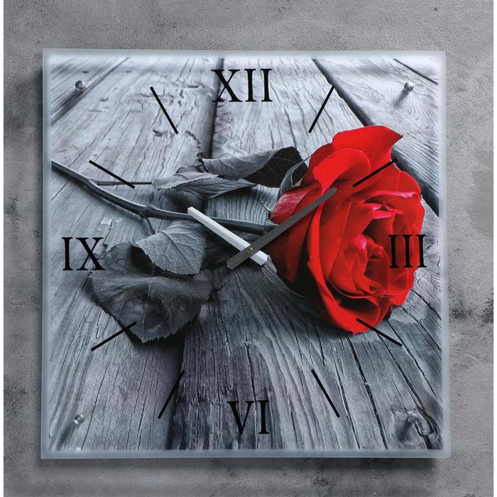 Часы-картина настенные, серия: Цветы, &quot;Красная роза&quot;, 50х50 см
