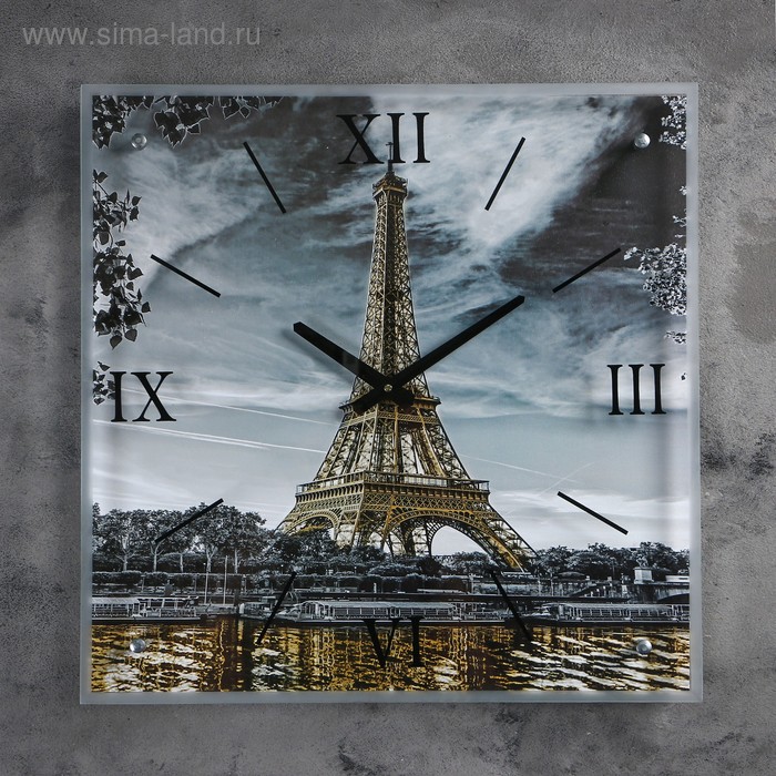 Часы-картина настенные, серия: Город, "Эйфелева башня, 50х50  см - Фото 1