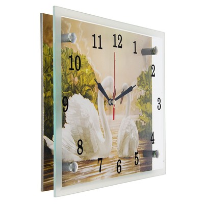 Часы-картина настенные, серия: Животный мир, "Лебеди", 20 х 25 см