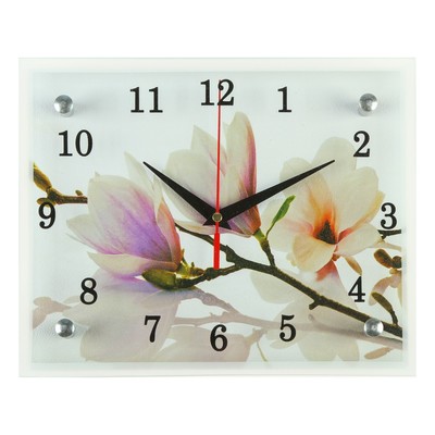 Часы настеные, интерьерные "Бело-сиреневые цветы", бесшумные, 20 х 25 см