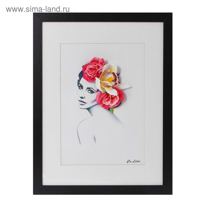 Картина гербарий "Девушка с цветами на голове" 34*44 см - Фото 1