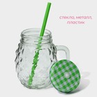 Кружка Доляна «Ананас», 500 мл, 11×8.5×13 см, стекло, с крышкой и трубочкой, прозрачная, зелёная - Фото 3