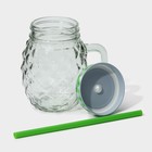 Кружка Доляна «Ананас», 500 мл, 11×8.5×13 см, стекло, с крышкой и трубочкой, прозрачная, зелёная - Фото 6