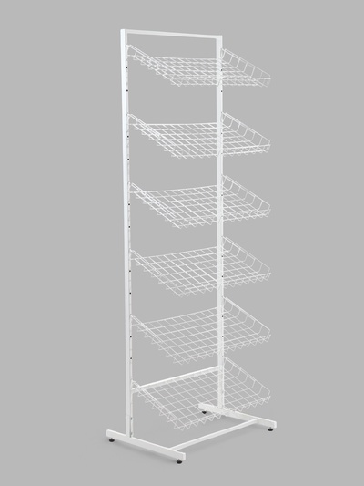Стойка прикассовая, 65×34×180, 6 корзин, белая
