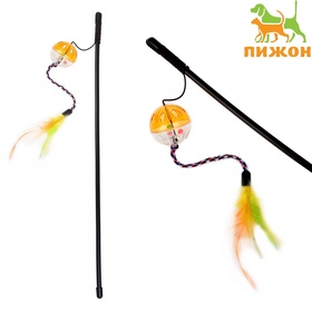 Дразнилка, с шариком-погремушкой и перьями, цвет МИКС