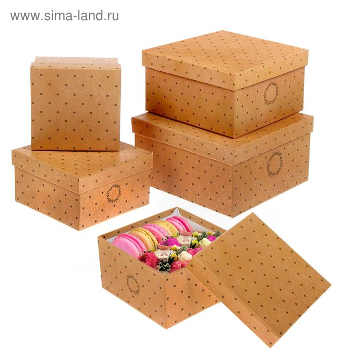 Набор коробок 5 в 1 квадрат «Крафтовый», 14 × 14‒22 × 22 см