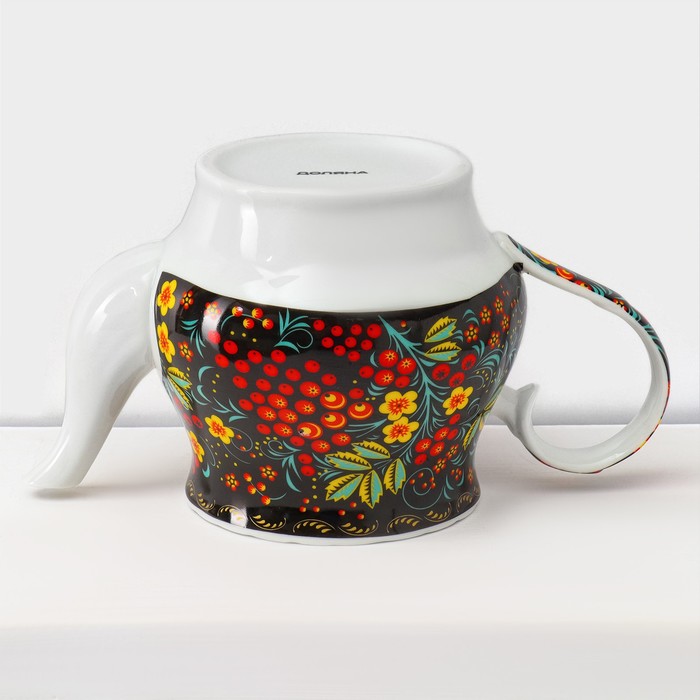 Сервиз чайный керамический на металлической подставке Доляна «Хохлома», 13 предметов: 6 чашек 210 мл, 6 блюдец d=14 см, чайник 1 л - фото 1909757373