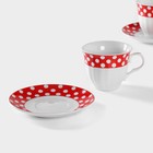 Сервиз чайный керамический Доляна «Горох», 4 предмета: 2 чашки 210 мл, 2 блюдца d=14 см, цвет красный - фото 4562199