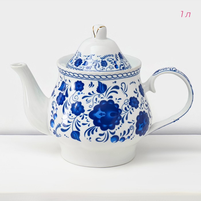 Сервиз керамический чайный Доляна «Русский узор»,13 предметов на подставке: 6 чашек 210 мл, 6 блюдец, чайник - фото 1909757432