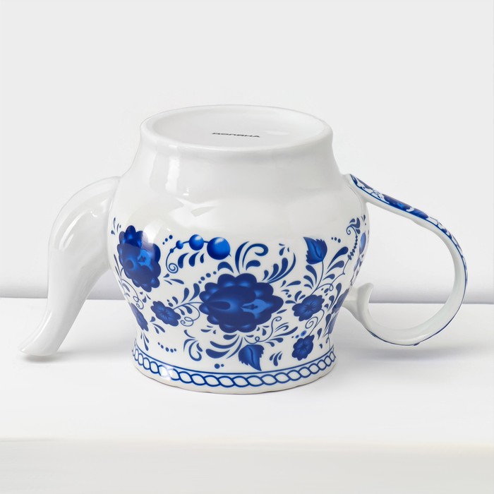 Сервиз керамический чайный Доляна «Русский узор»,13 предметов на подставке: 6 чашек 210 мл, 6 блюдец, чайник - фото 1909757435