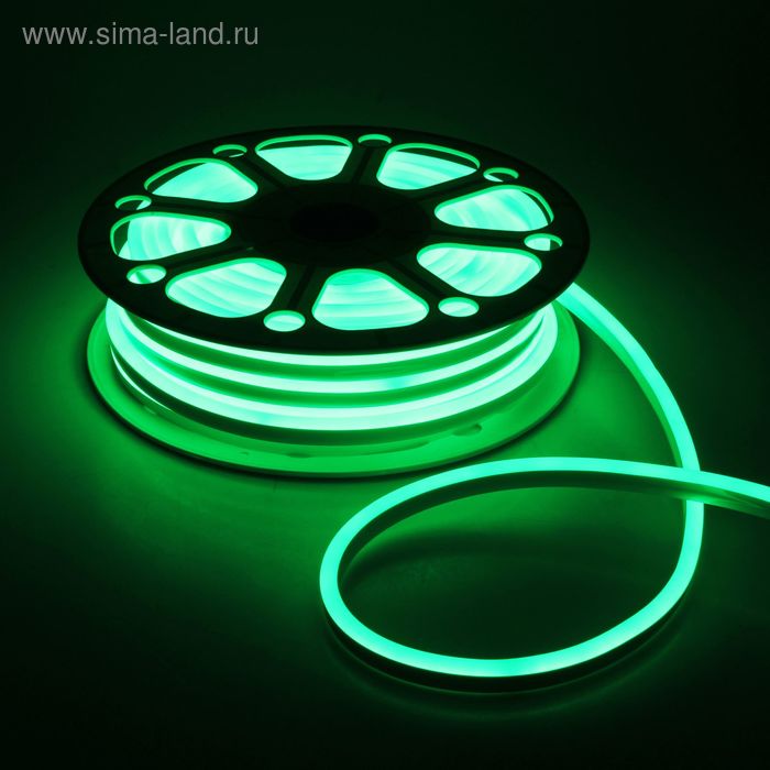 Гибкий неон Luazon Lighting 8 × 16 мм, IP65, 25 м, SMD2835, 120 LED/м, 220 В, свечение зелёное - Фото 1