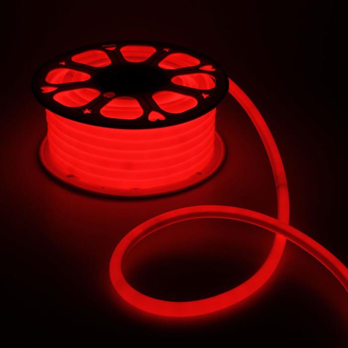 Гибкий неон Luazon Lighting 16 мм круглый, IP65, 25 м, SMD2835, 120 LED/м, 220 В, свечение красное - Фото 1