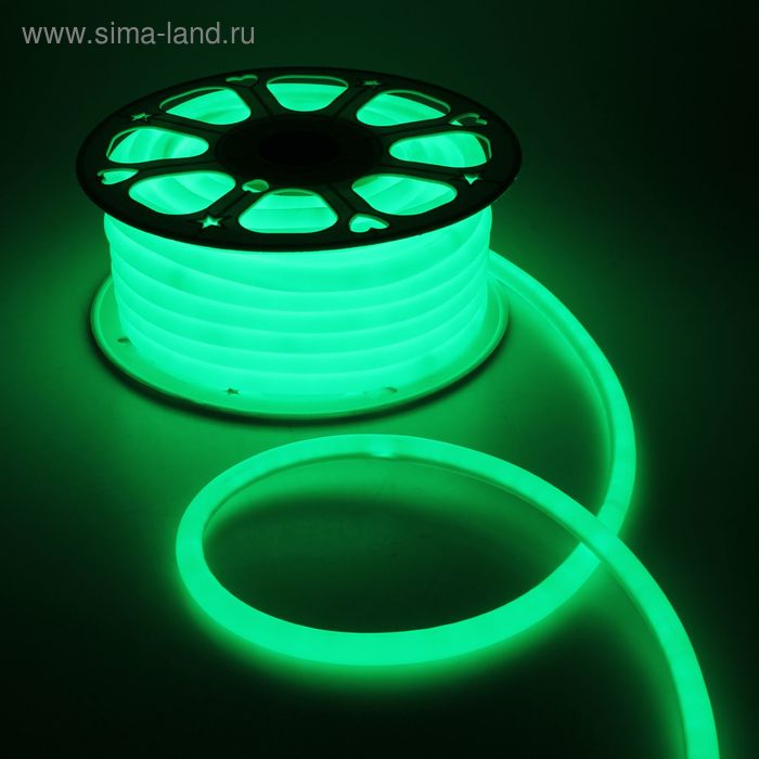 Гибкий неон Luazon Lighting 16 мм круглый, IP65, 25 м, SMD2835, 120 LED/м, 220 В, свечение зелёное - Фото 1