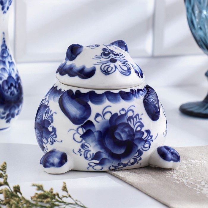 Сахарница фарфор «Кот», гжель - Фото 1