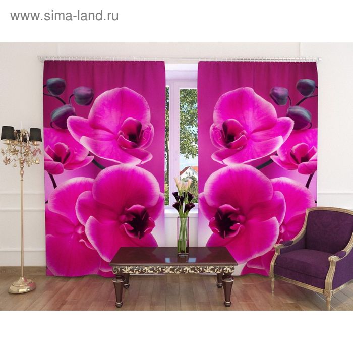Фотошторы «Розовая орхидея», ширина 150 см, высота 240 см, 2 шт, шторная лента, блэкаут - Фото 1
