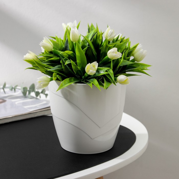 Кашпо для цветов со вставкой Plast-Avenue «Грация», 1.2 л, пластик, белое - Фото 1