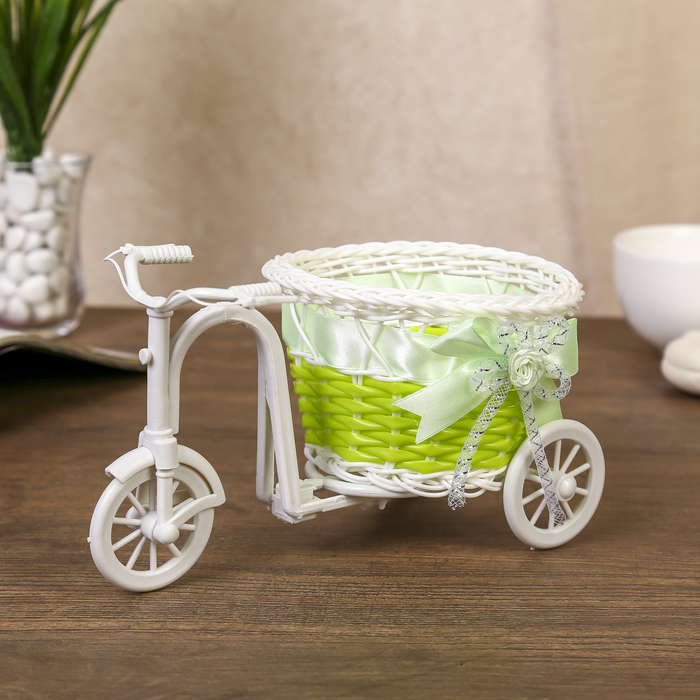 Корзина декоративная "Велосипед с кашпо-зеленая лента" 22х11х12 см - Фото 1