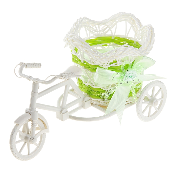 Корзина декоративная "Велосипед с кашпо-зеленая лента" 21х11,5х12 см - Фото 1