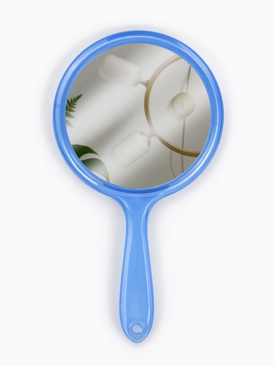 Зеркало с ручкой, двустороннее, с увеличением х2, 11.5×21 см, (d=10 см), МИКС